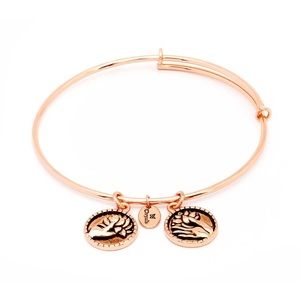 Alex and Ani Rose Gold Pink Expandable Bangle Bracelet with Charms